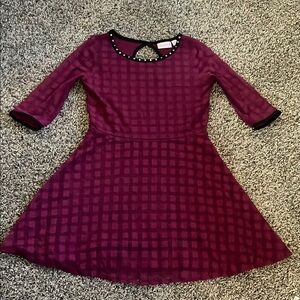 Sally Miller Burgundy Houndstooth Girls Dress with Black Accents